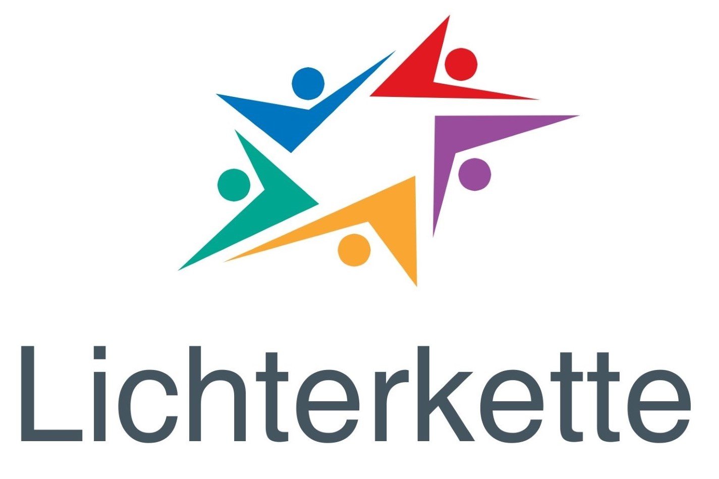 Lichterkette, vier stilisierte bunte Figuren