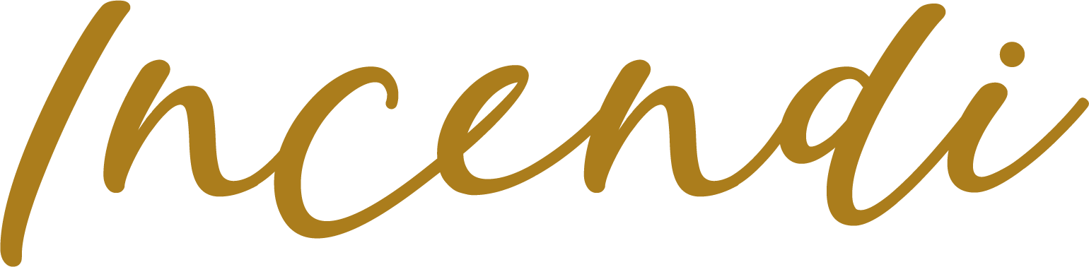 Incendi – goldfarbener Schriftzug in geschwungener Handschrift.
