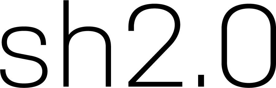 Schwarzer Schriftzug „sh2.0“ auf weißem Hintergrund.