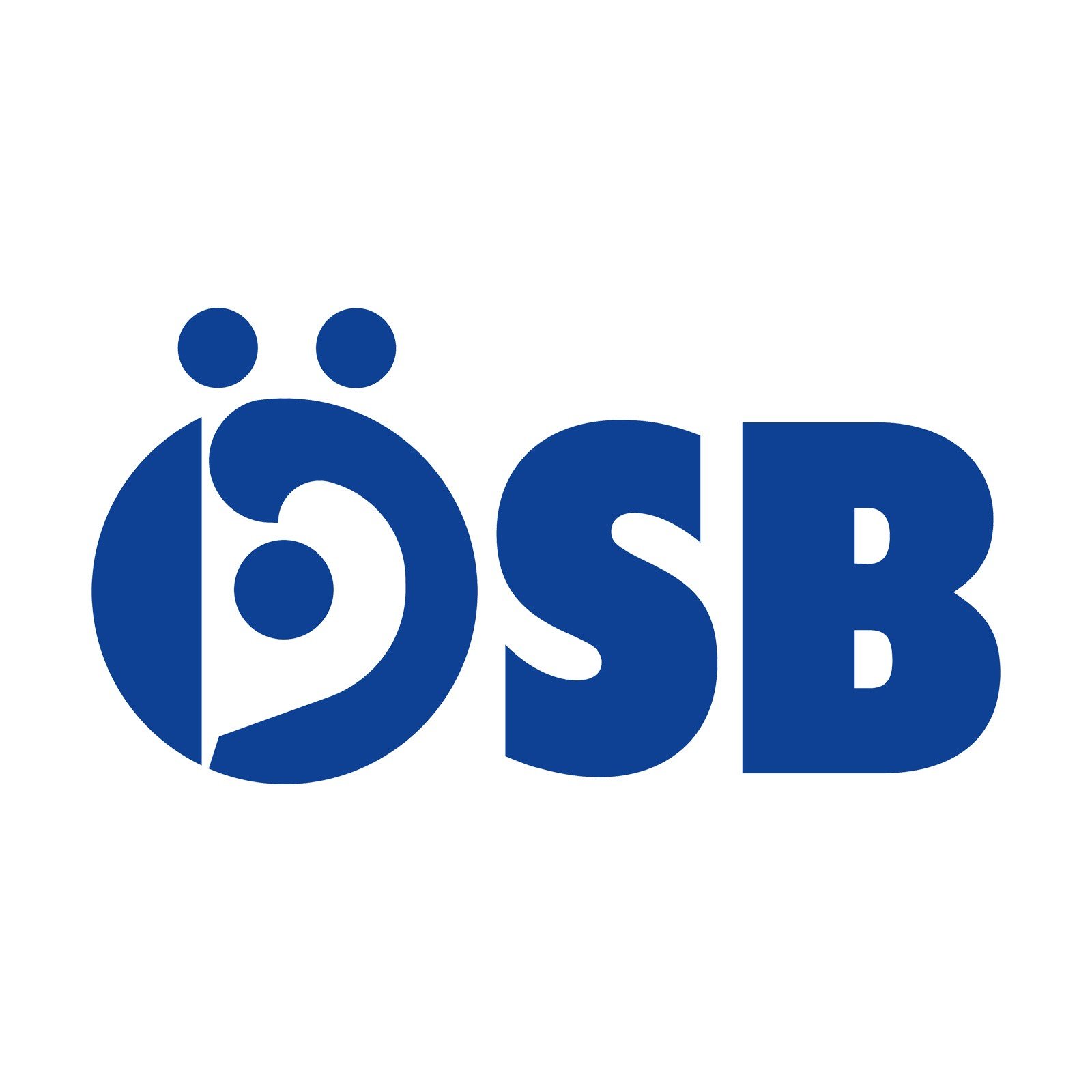 Blaues Logo des ÖSB auf weißem Hintergrund. Links ist ein stilisiertes rundes Symbol mit drei Punkten zu sehen, rechts daneben stehen die großen blauen Buchstaben „SB“.